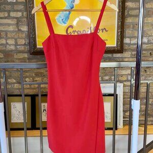 Likely Red Square Neck Midi Cocktail Dress Bodycon Asymmetrical Hem Size 0 XS